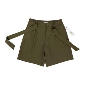 Calvin Klein Shorts Women 4 Olive Green Pleated High Rise Belted Dressy NWT $79